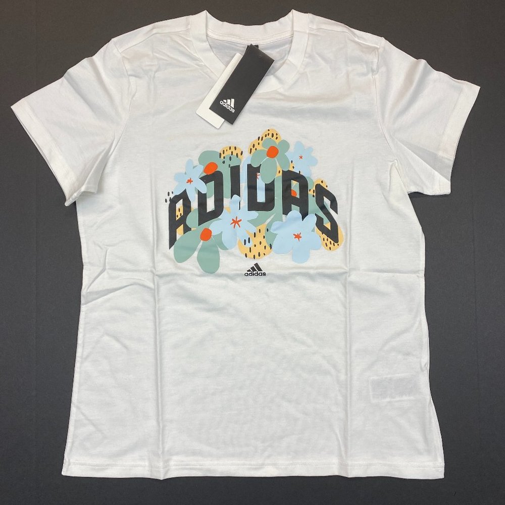 Women's Adidas Graphic Pop Floral Arch Crewneck Tee (GQ9028) White - M